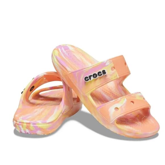 Crocs Classic Papaya Marble Multi Color Slide Sandal Size 12 Orange - Picture 1 of 8